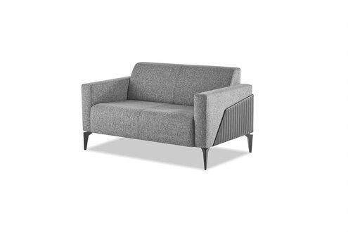 Sofa 2-Sitzer Grau Couch Modern Sitzmöbel Leder Textil Edelstahl Holz
