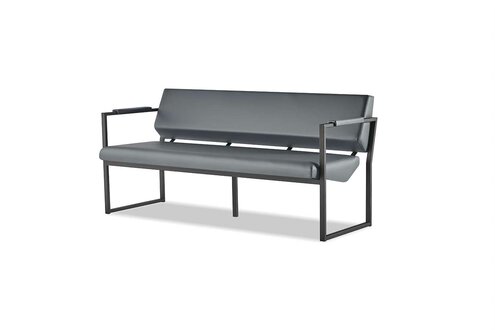 Sofa 3-Sitzer Dreisitzig Büro Schwarz Ledersofa Modern Leder Edelstahl