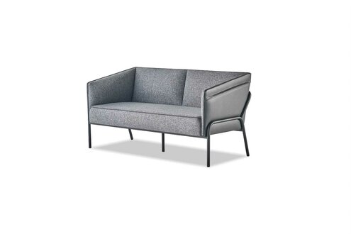 Sofa Textil Leder 2-Sitzer Grau Edelstahl Modern Couch Sitzmöbel Ledersofa