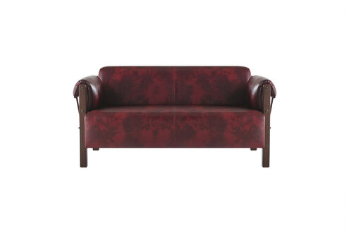 Couch Bordeaux Ledersofa 2-Sitzer Leder Holz Modern Sofa Armlehnen