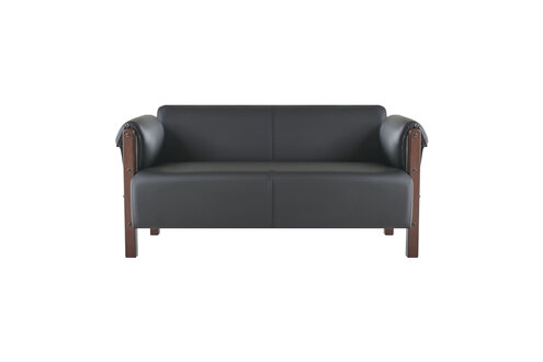 Sofa 2-Sitzer Schwarz Couch Modern Original Design Ledersofa Holz