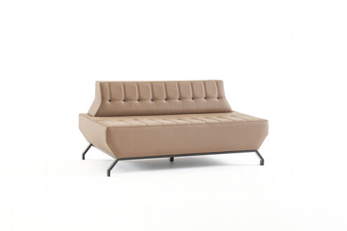 Sofa Art Deco Ledersofa 2-Sitzer Beige Knöpfe Leder Edelstahl Chesterfield