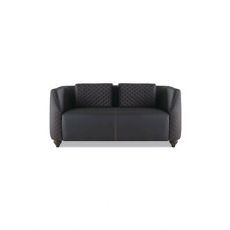 Sofa 2-Sitzer Polster Modern Ledersofa Schwarz Mit Kissen Polster Holz