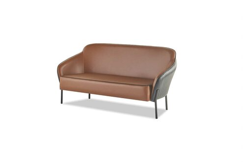 Sofa 2-Sitzer Braun Schwarz Zweisitzig Modern Couch Ledersofa Edelstahl