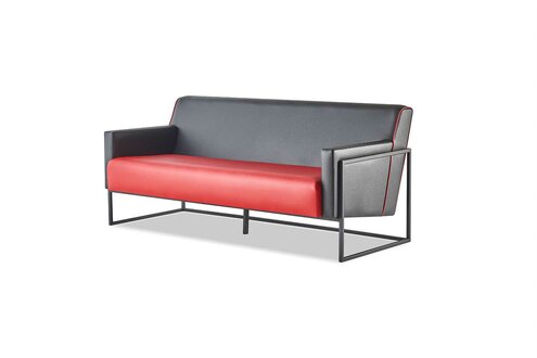 Sofa 3-Sitzer Schwarz Rot Ledersofa Modern Dreisitzig Couch Sitzmöbel