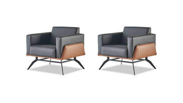 Sitzmöbel Set Sessel Lehnsessel Edelstahl Leder Modern Holz Couch