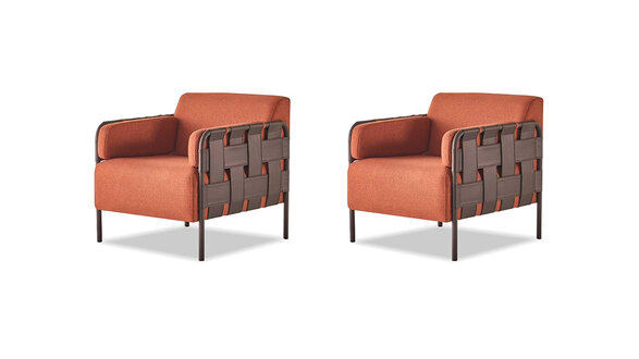 Sessel Set 2tlg 1-Sitzer Orange Lehnessel Modern Weich Leder Textil