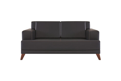 Couch Leder 2-Sitzer Sofa Schwarz Einfarbig Modern Design Ledesofa Holz