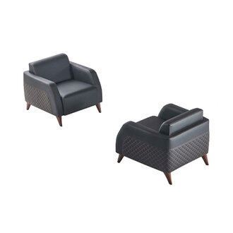 Leder Sessel Set Schwarz Lehnsessel Holz 1-Sitzer Modern Polster Weiche