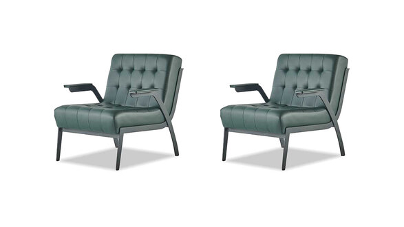 Sessel Grün 1-Sitzer Lehnsessel Modern Chesterfield Edelstahl Leder