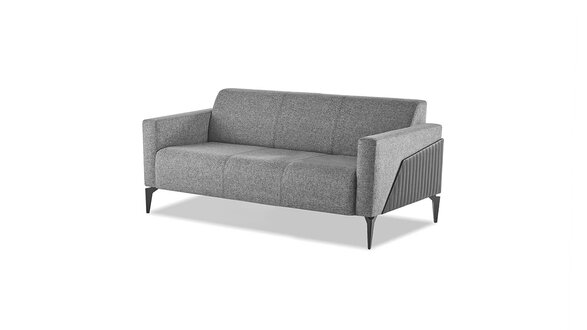 Sofa 3-Sitzer Textil Leder Edelstahl Modern Grau Couch Dreisitzig Weich