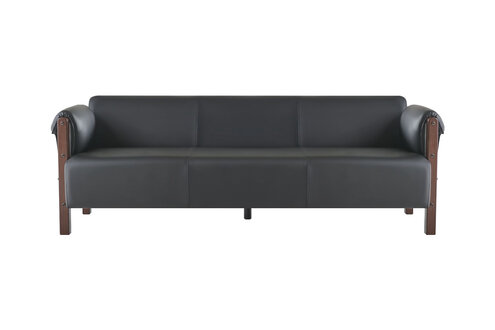 Couch Sofa 3-Sitzer Ledersofa Schwarz Holz Weiches Armlehnen Modern