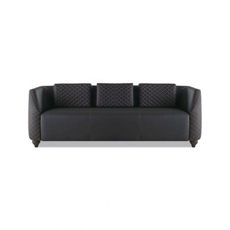 Ledersofa 3-Sitzer Schwarz Holz Modern Design Kissen Polster Leder Couch