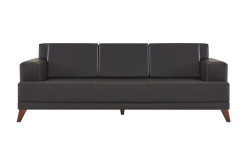 Ledersofa Modern 3-Sitzer Schwarz Einfarbig Couch Polster Kissen Holz