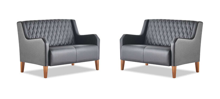 Sofa-Set 2-Sitzer Schwarz Ledersofa Sofas Modern Leder Holz Armlehnen