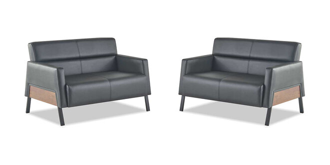Ledersofas-Set 2-Sitzer Schwarz Couch Modern Leder Edelstahl Holz Weich