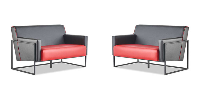 Sofa-Set 2-Sitzer Schwarz Rot Ledersofas Modern Couch Leder Edelstahl