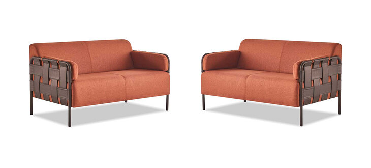 Sofa-Set Sofagarnituren 2-Sitzer Orange Couch Ledersofas Textil Modern