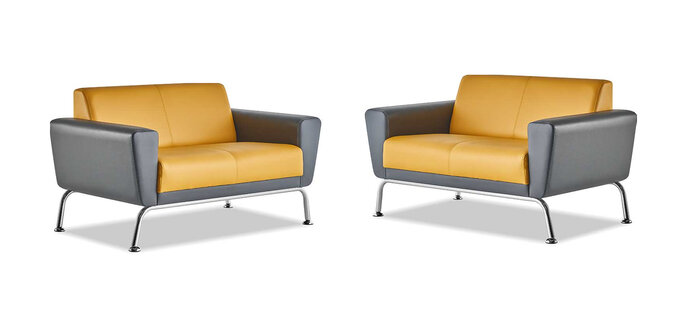 Ledersofas Sofa-Set 2-Sitzer Gelb Grau Edelstahl Modern Couch Komplett