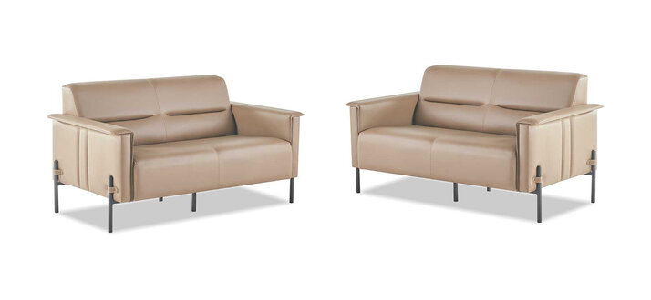 Sofa-Set Beige 2-Sitzer Ledersofas Sofagarnitur Modern Leder Edelstahl