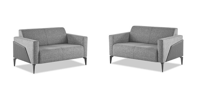 Sofa-Set 2-Sitzer Sofas Grau Edelstahl Modern Holz Textil Leder Sitzmöbel
