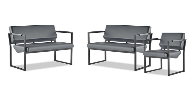 Sofa-Set Edelstahl Leder 2-Sitzer Sessel Schwarz Sofas Ledersofas Couch