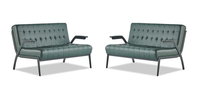 Grün Sofa-Set Leder 2-Sitzer Sofas Modern Chesterfield Couch Edelstahl