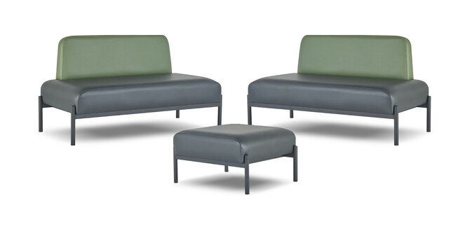 Sofas Sitzmöbel 2-SItzer Hocker Schwarz Grün Couch Leder Edelstahl Holz
