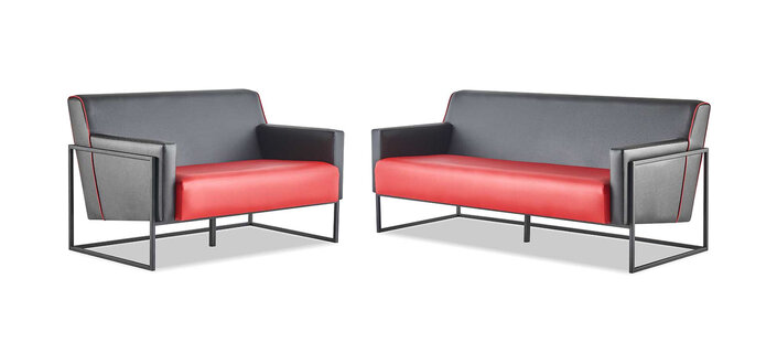 Sitzmöbel-Set 3-Sitzer 2-Sitzer Sofas Schwarz Rot Ledersofas Leder Set