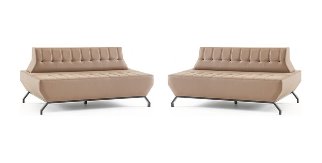 Ledersofas Set 2-Sitzer Beige Leder Art Deco Stil Chesterfield Edelstahl