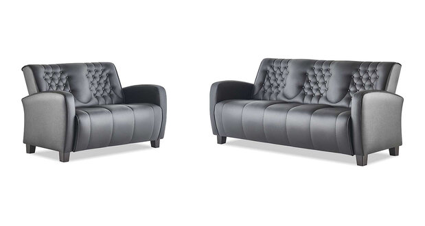 Sofa-Set 3-Sitzer 2-Sitzer Schwarz Chesterfield Leder Knöpfe Sitzmöbel