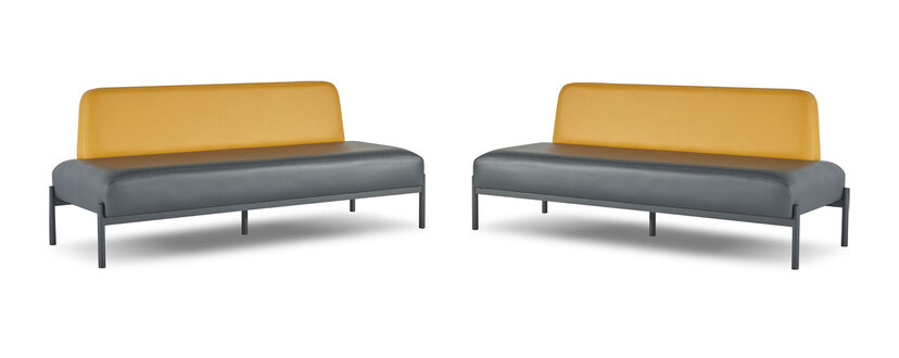 Sitzmöbel Set 3-Sitzer Schwarz Gelb Art Deco Ledersofas Edelstahl Holz
