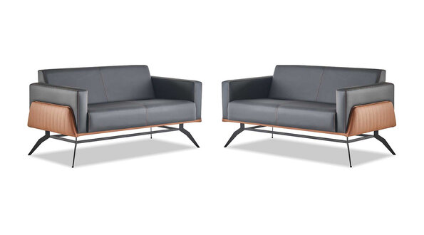Sofa-Set Sofagarnitur 2-Sitzer Ledersofa Modern Holz Edelstahl Couch