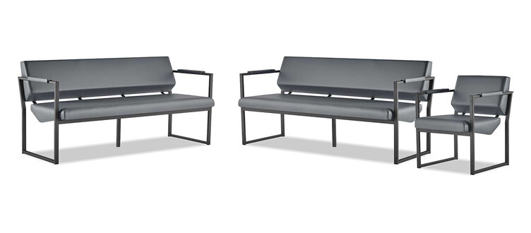 Komplett Büro Set Sofas 2-Sitzer Sessel Schwarz Ledersofas Modern Leder
