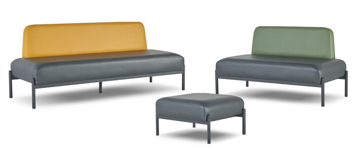 Komplett Set 3-Sitzer 2-Sitzer Sessel Schwarz Gelb Grün Art Deco Leder