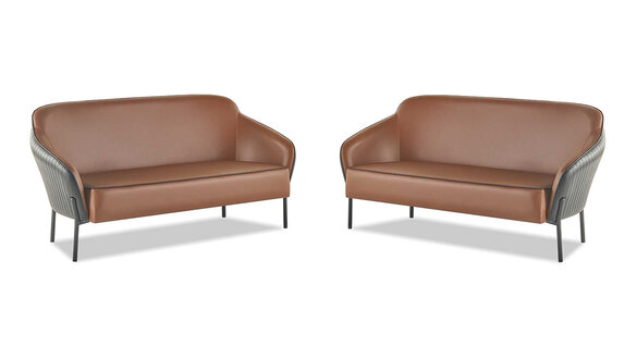Sofa-Set 2-Sitzer Sofas Braun Schwarz Modern Ledersofas Edelstahl Holz
