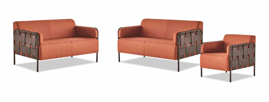 Moderner Sofas 2-Sitzer Sessel Orange Sofa-Set Ledersofas Textil Komplett