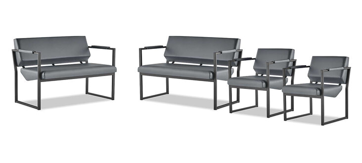 Sofa-Set 2-Sitzer Sessel Schwarz Ledersofas Modern Leder Edelstahl Couch