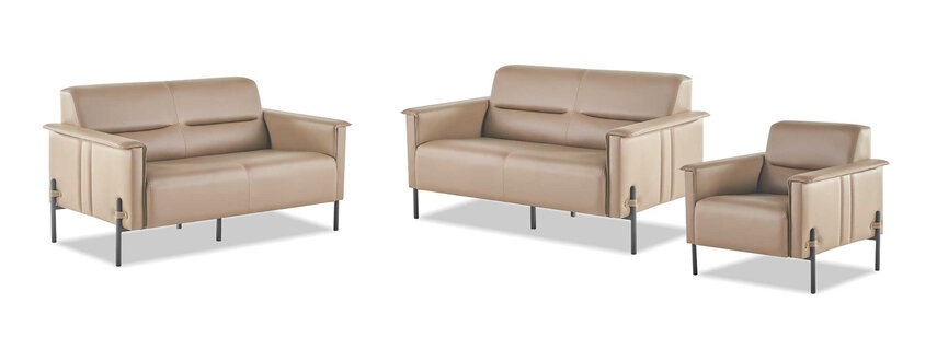 Sofa-Set Beige 2-Sitzer Sessel Modern Ledersofas Komplett Edelstahl