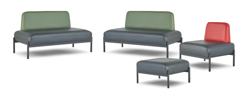 Sofagarnitur Schwarz Grün Rot Art Deco Sofa-Set 2-Sitzer Sessel Hocker