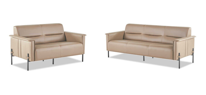 Moderner Set 3-Sitzer 2-Sitzer Sofas Ledersofas Edelstahl Komplett Leder
