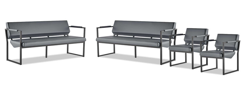 Sofagarnitur Schwarz Modern Ledersofa Sofa-Set 3-Sitzer Sessel Edelstahl