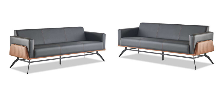 Sofa-Set Schwarz Braun 3-Sitzer Komplett Ledersofas Modern Edelstahl