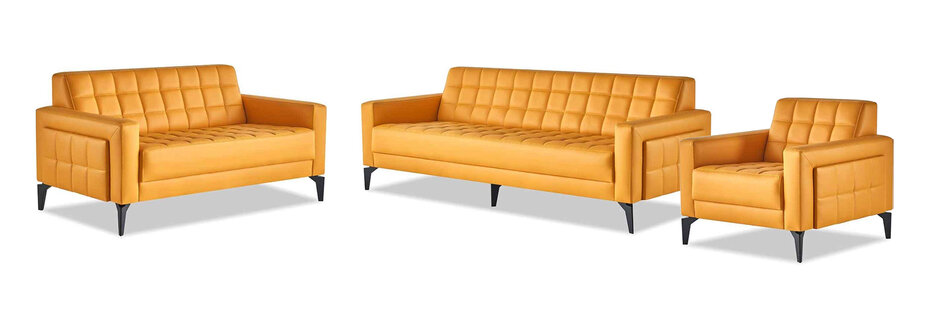 Sofa-Set Ledersofas Modern Gelb Chesterfield 3-Sitzer 2-Sitzer Sessel