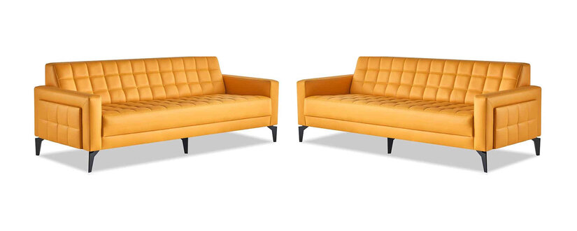Sofa-Set Gelb 3-Sitzer Sofas Chesterfield Ledersofas Modern Leder Edelstahl