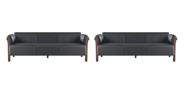 Sofas 3-Sitzer Ledersofas Sofagarnituren Schwarz Modern Sofa-Set Holz
