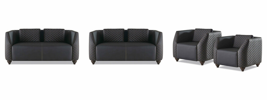 Sofa-Set Ledersofas 2-Sitzer 2x Sessel Schwarz Sitzmöbel Modern Lehnsessel