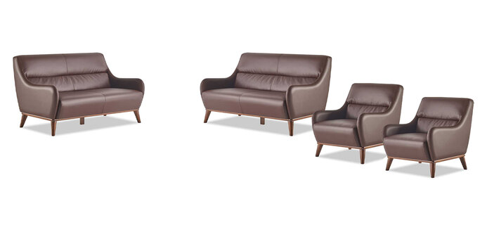 Sitzmöbel Komplett-Set 2-Sitzer Sessel Braun Leder Klassisch Leder Holz