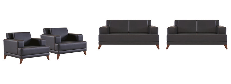 Sitzmöbel Set 2-Sitzer Sessel Schwarz Ledersofas Modern Sofa-Set Polster