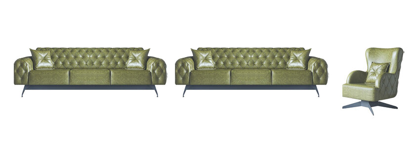 Chesterfield Ledersofas 3tlg 2x 3-Sitzer Sessel Grün Klassische Couch 3tlg.